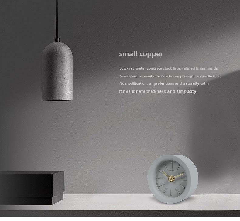 Industrial Style Concrete Desktop Clock with Brass Hand