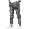 Men Pants Color Matching Plaid Print Drawstring Elastic Waist Ankle-banded Pockets Mid Waist Soft Casual Breathable Sports Jogging Trousers