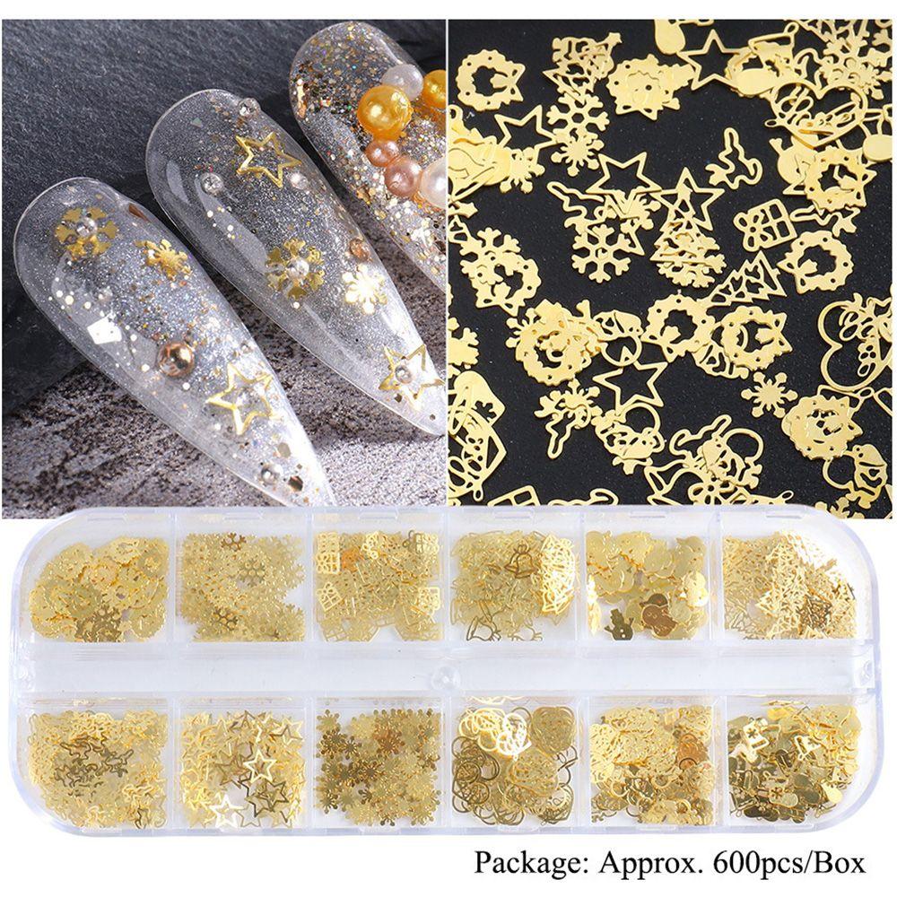

600pcs/box DIY Manicure Gold Charms 3D Metal Flakes Snowflakes Nail Sequins