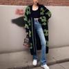 Plus Size Women's V-neck Floral Jacquard Knit Long Cardigan Sweater - Autumn/Winter Collection
