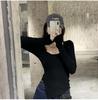Women's Gray Long-Sleeve Tight Fit Short T-Shirt, Autumn 2025 Fashion.