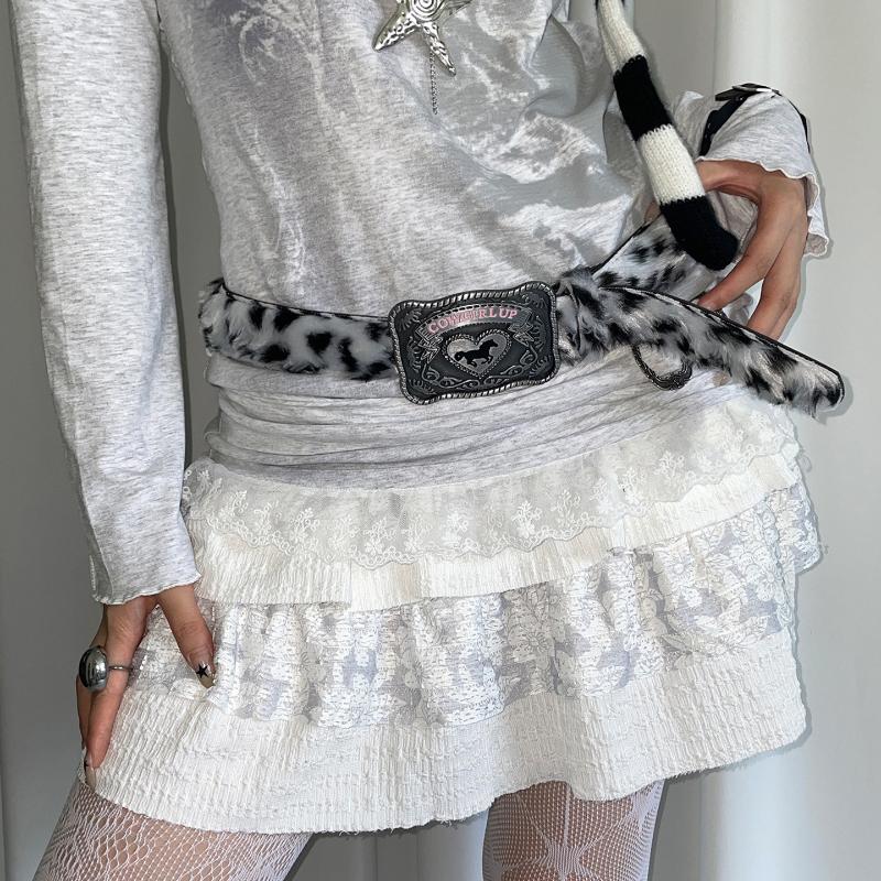 Plush Y2K Leopard Print Spicy Belts Stylish Women Faux Fur Waist Belt American Retro Street Style Deco Accessories