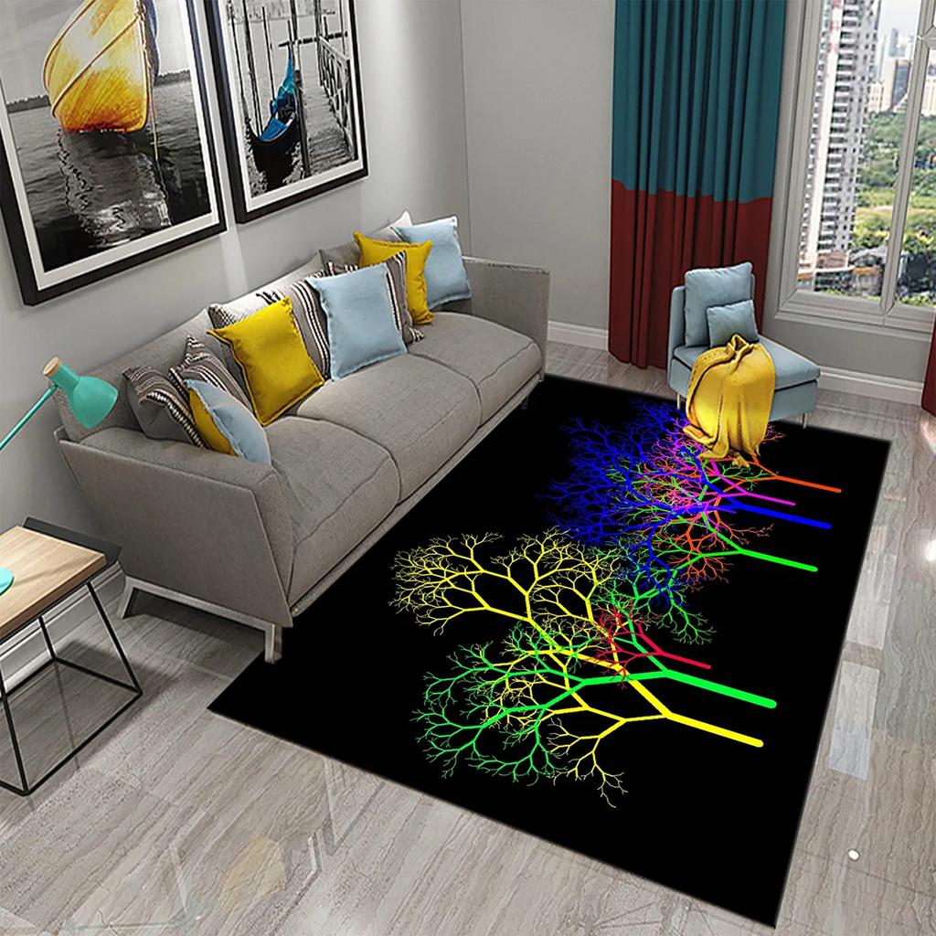 3D Colorful Abstract Tree Carpet for Kitchen Bathroom Entrance Non-Slip Carpet Living Room Balcony Bedroom Decor Floor Mat Rugs
