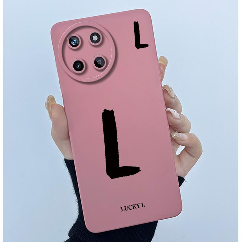 For Realme 11 4G Case Cover Lucky Initial Letter Shockproof Silicone Soft Matte Phone Bumper for Oppo Realme11 4G RMX3636 Casing