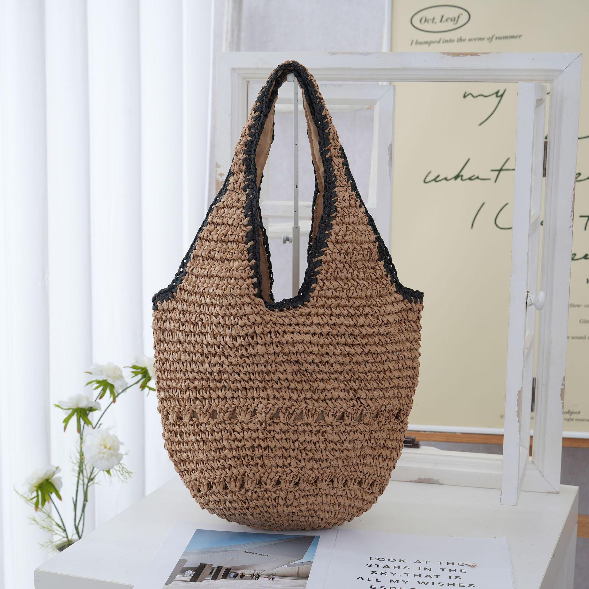 

Плетеная сумка ручной работы 2025 - Большая вместимость, Простой дизайн, Идеально подходит для отпуска 40x27x20 cm, Shoulder Strap 30 cm хаки