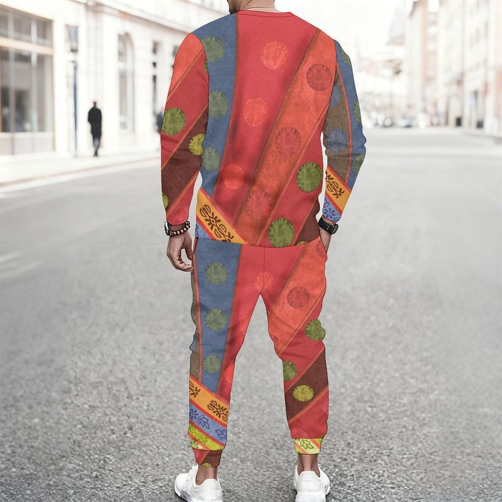 Men Blue Galaxy Starry Light Trail Print Long Sleeve Sweatshirt Jogger Pants Two Piece Suit