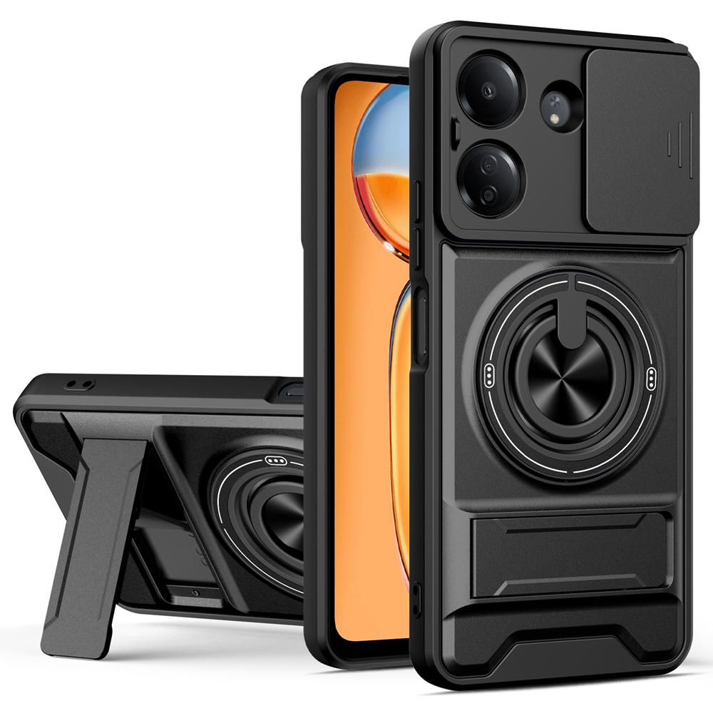 KEYSION Magnetic Phone Case for Redmi 13C Slide Camera Protection Upright Kickstand Shockproof Back Cover for Xiaomi POCO C65