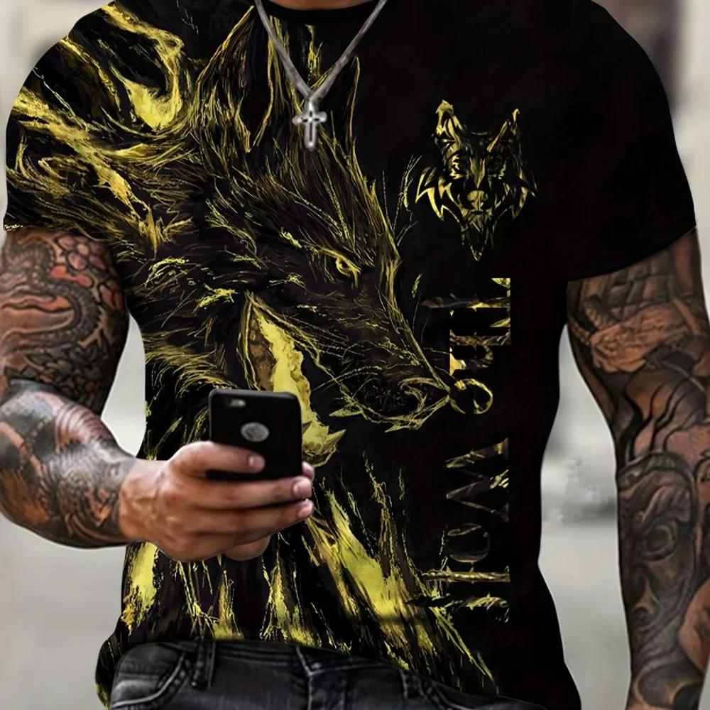 New Wolf T-shirt For Men 3D Animal Print Pullover O Neck Casual Short Sleeve Tees Fashion Street Sweatshirt Male Oversized Tops