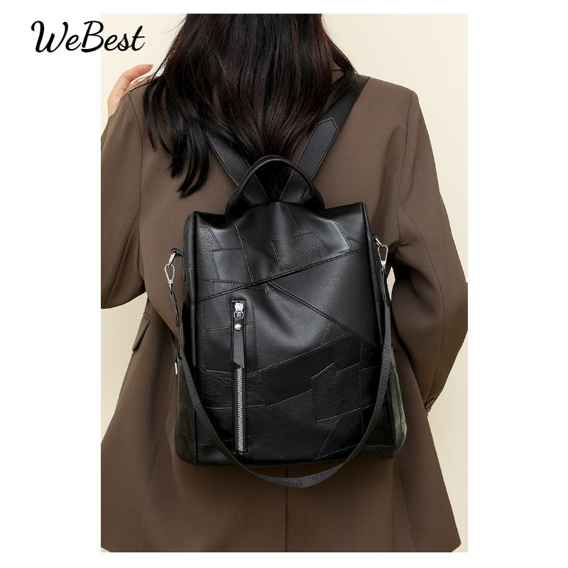 

Women s Large Capacity Spliced Simple Soft Leather Backpack