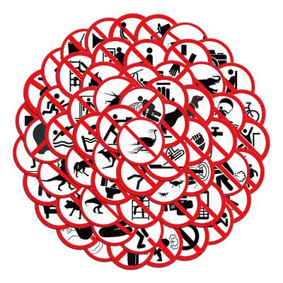 62 Waterproof Funny Prohibition Warning Stickers for Laptops & Suitcases