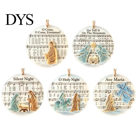 Home Garden Window Decoration Sea Glass Christmas Hymn Ornaments, Handmade Music Sheet Nativity Hanging Decoration, Traditional Tree Baubles