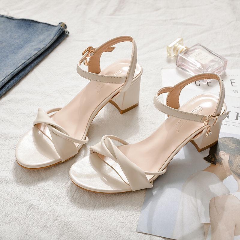 Women's sandals leather 2025 new thin heel French open-toed low-heeled fashion trendy summer comfortable simple women's shoes