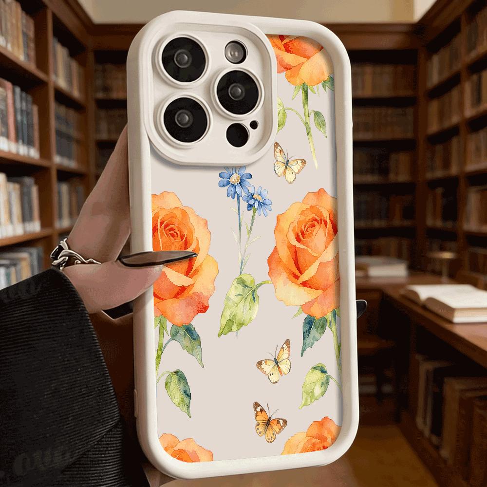 Orange Roses Butterflies Shockproof Soft Phone Case For Xiaomi Redmi Note 15 14 13 12 11 10 9 8 Pro Anti-Slip Anti-Fall Cover