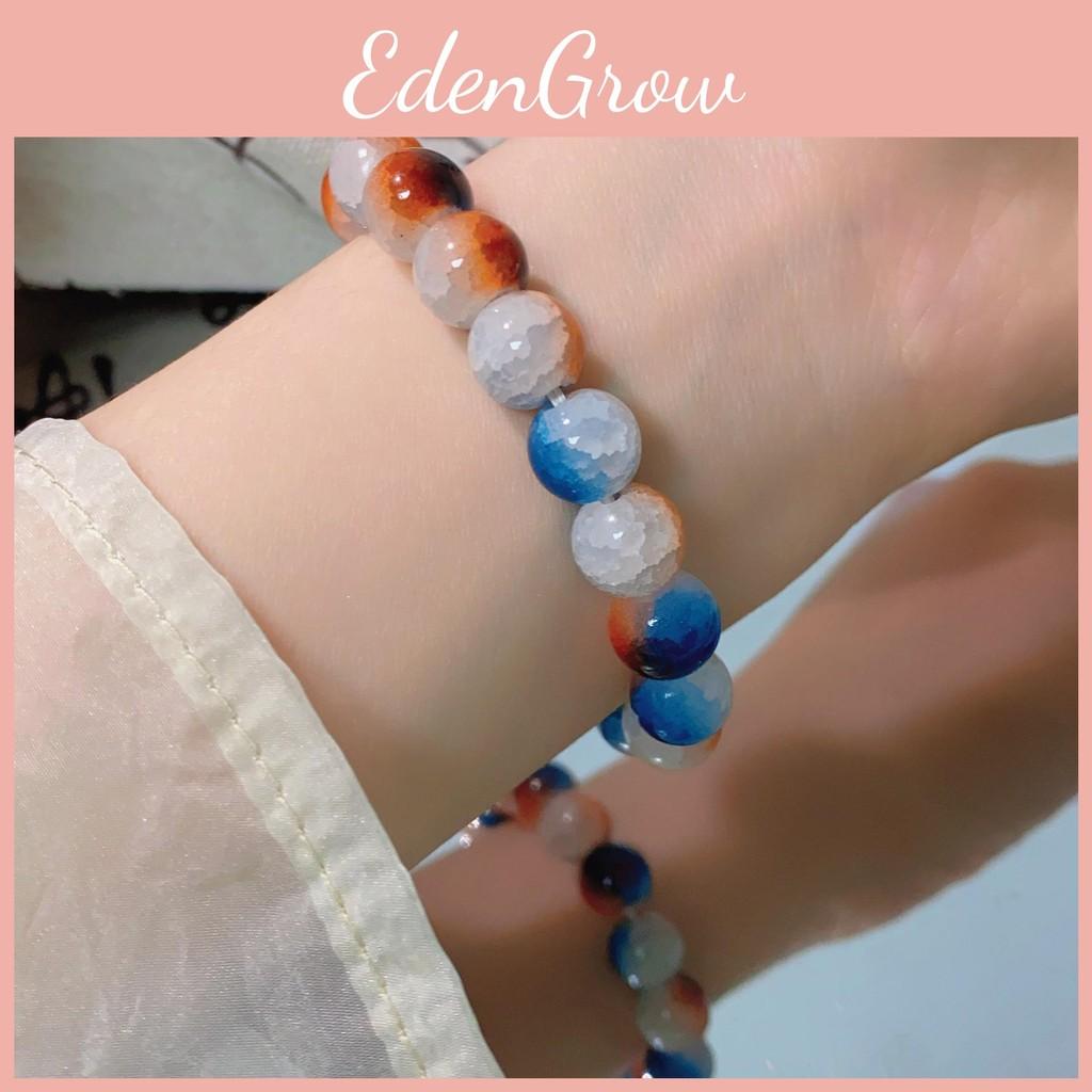 Modern Chinese Style Handmade Bracelet With Deep Sea Glass And Blue Tiger Stones Eye