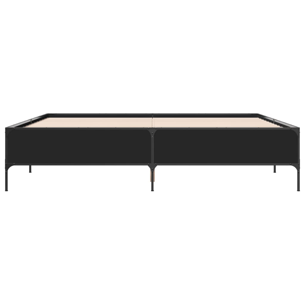 Black Bed Frame 200x200 cm Engineered Wood and Metal