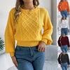 Women European American Style Solid Color Twisted Lantern Long Sleeve Waisted Pullover Sweater