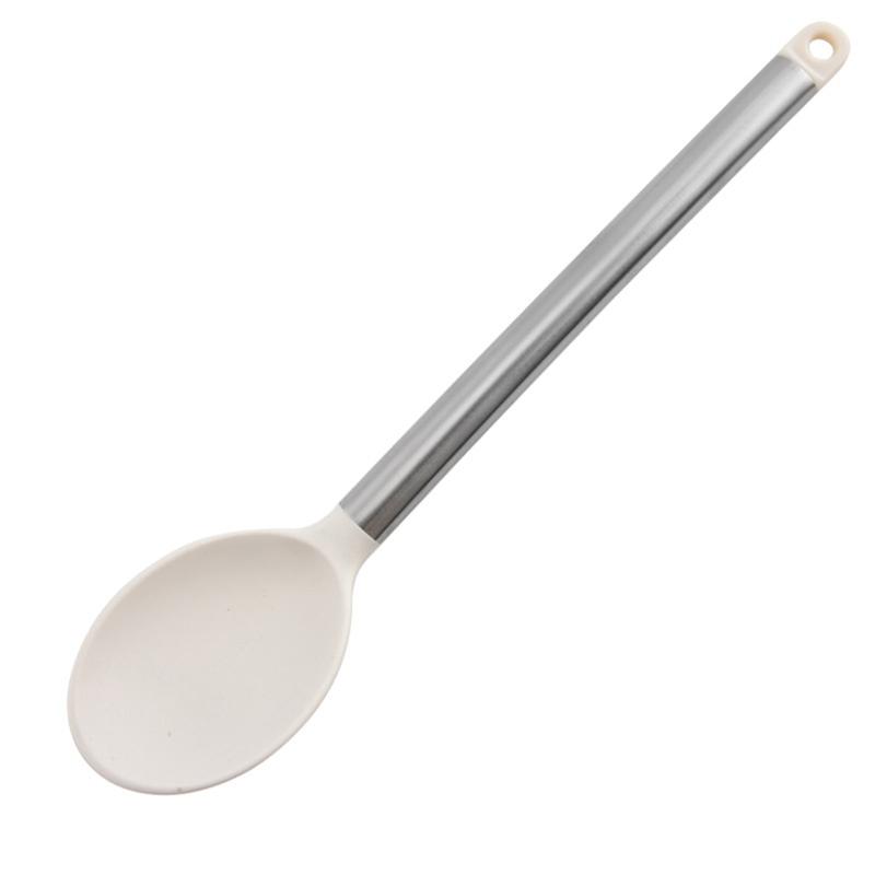 Stainless Steel Handle Silicone Soup Spoon, Food-Grade High-Temperature Resistant Cooking Silicone Kitchen Utensil Spoon.