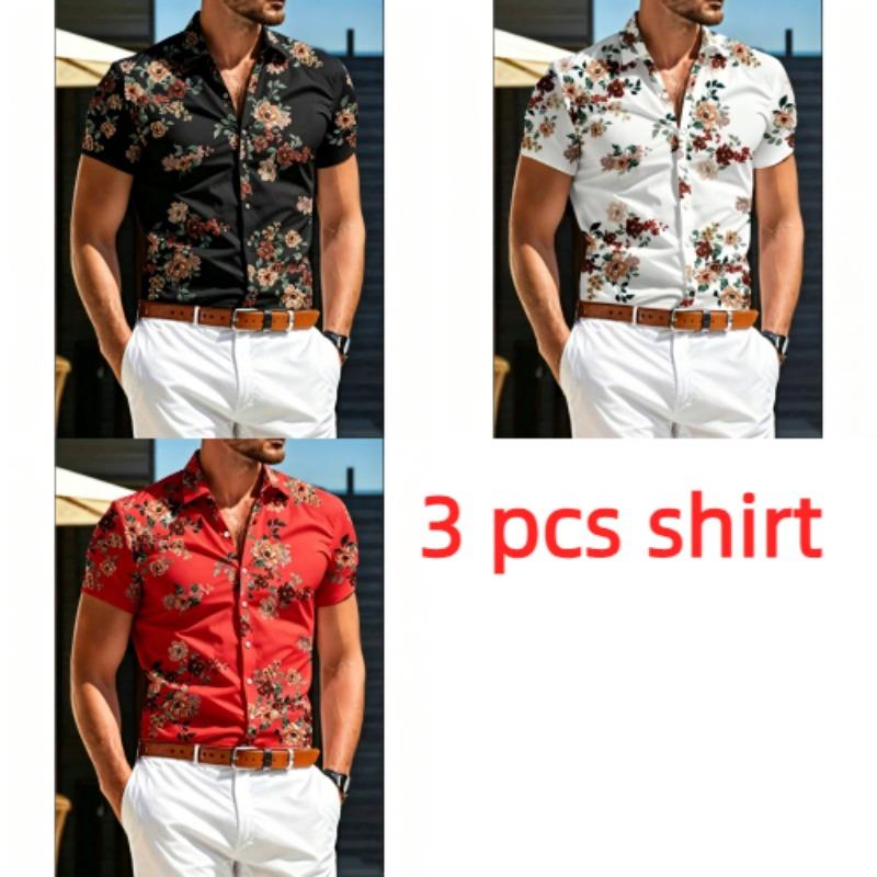 Flowers and Leaves Pattern Printing Shirt Summer Hawaiian Beach Vacation Clothing Men's Fashion Street Style Shirt Daily Men's and Women's Shirt