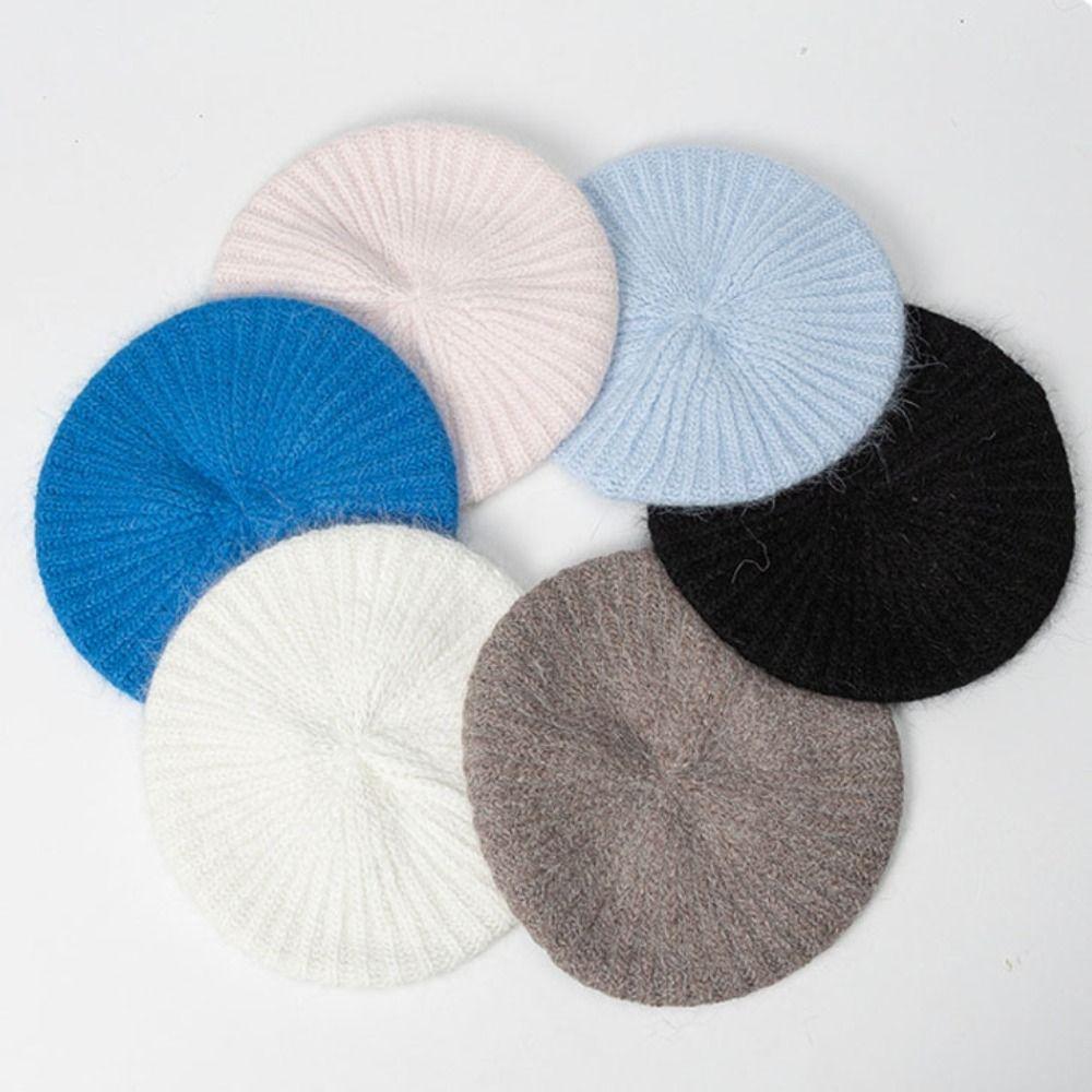 Keep Warm Women Knitted Beret Plush Painter Artist Hats Vintage Warm Knit Cap Creative Gift