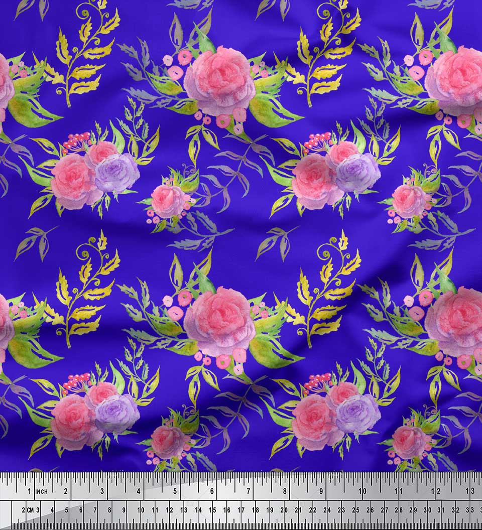 

Soimoi Black Poly Crepe Fabric Leaves & Rose Floral Printed Craft Fabric by the Yard 42 Inch 42 Inch Wide - Poly Crepe синій