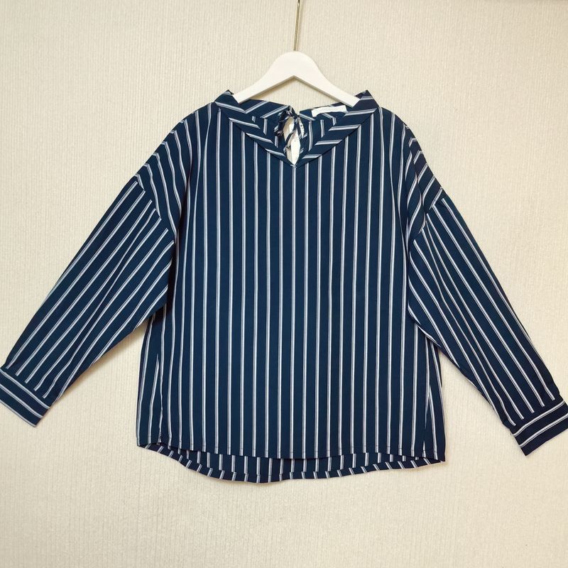 Trade Orders Exported To Japan Tail Goods Stripe Round Neck Pullover Long Sleeve Shirt Women Casual All-matching Top Short Spring and Autumn Small