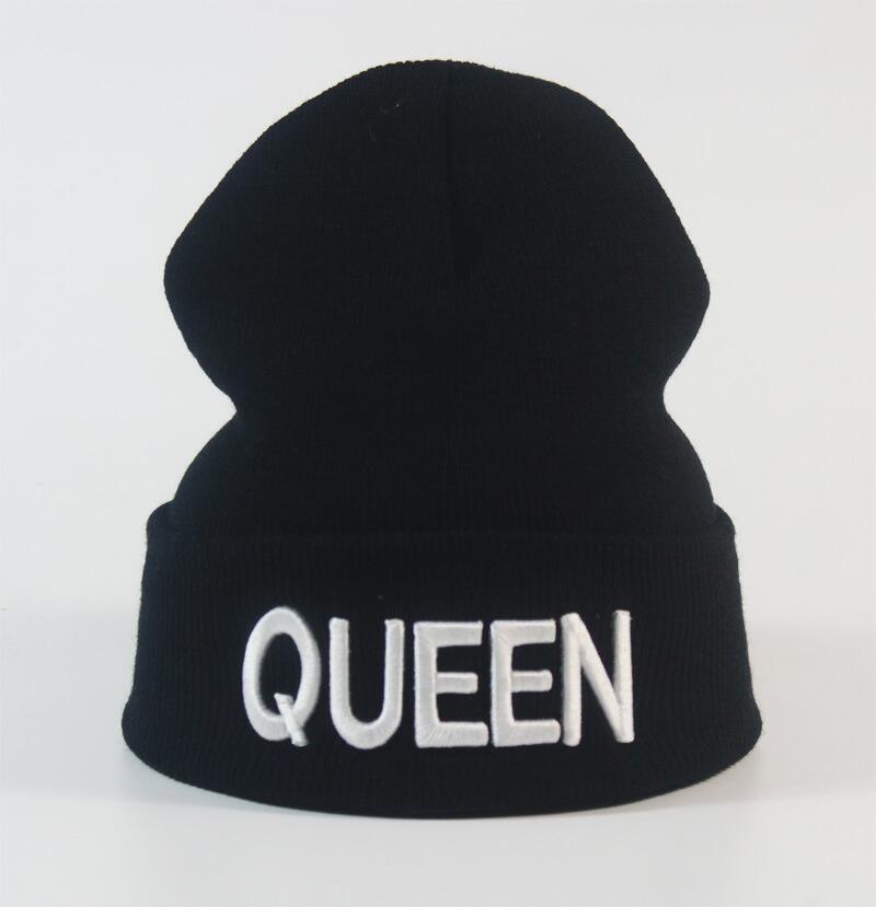 European and American Popular KING Embroidered Knitted Hat QUEEN Couple Winter Women's Wool Hat