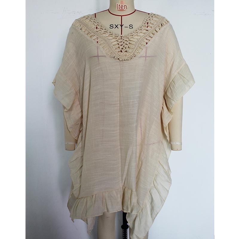 Flerfärgad volangkant virkad krage knytband öppen spetskofta för damer solskydd