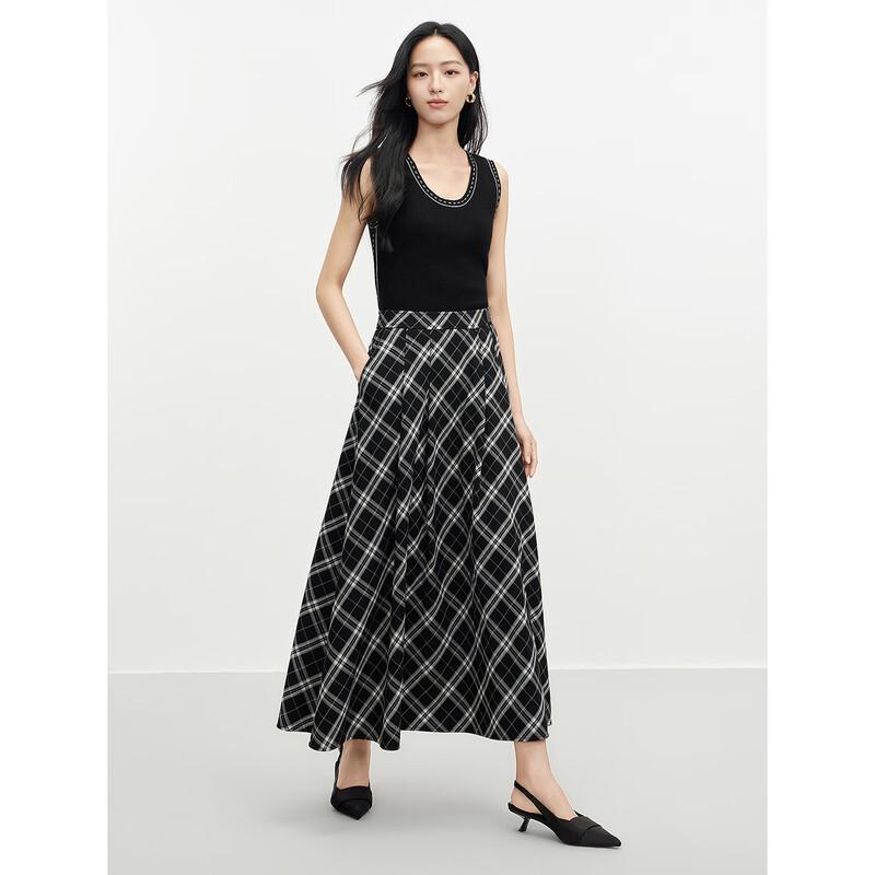 JUZUI Retro Black & White Plaid A-line Skirt