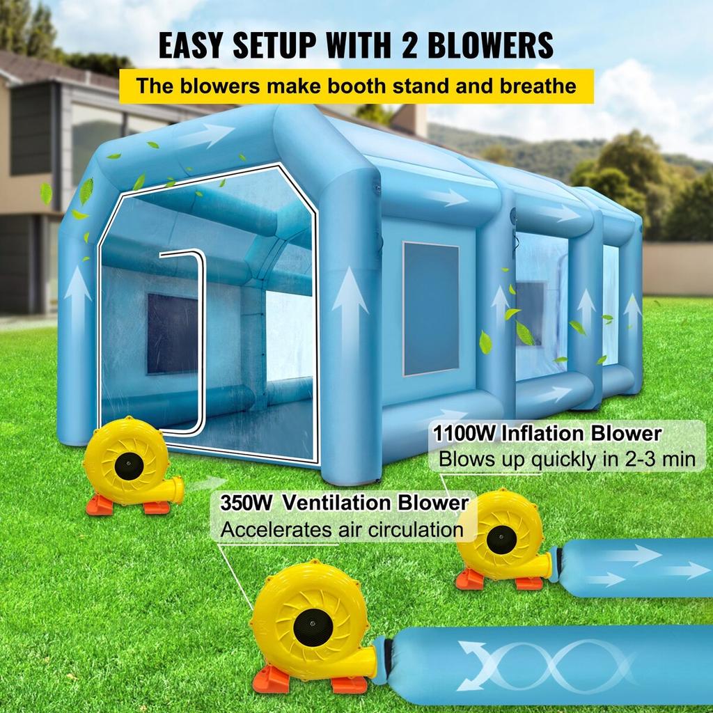 Inflatable Tent 39.3x16.4x13.1Ft Inflatable Spray Booth Tent Inflatable Paint Booth Tent Car Paint Booth Giant Workstation 210D Oxford Fabric With 2