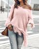 Women'S Elegant Off-Shoulder Fringe Sweater - Long Sleeve, Asymmetrical Hem, Solid Color,   Cute Sweaters