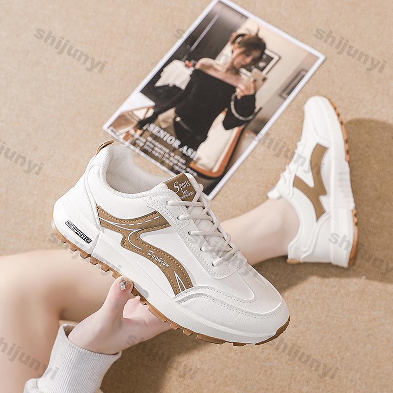 Fashion Women's White Sneakers Autumn Lightweight Comfortable Outdoor Non Slip Running Shoes Fashion Cross Tied Soft Sole Casual Shoes