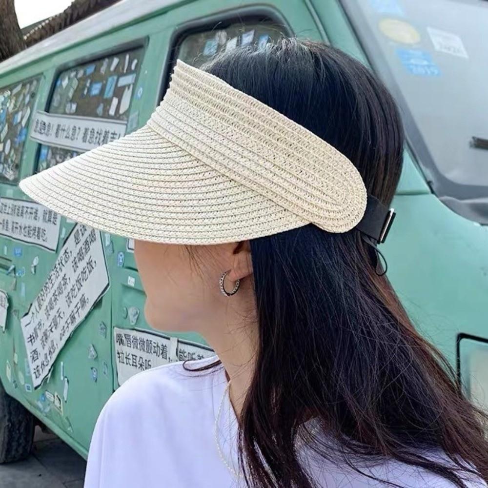 Breathable Straw Sun Cap Adjustable Wide Brim Beach Hat Simple Summer Visors Hat  Beach