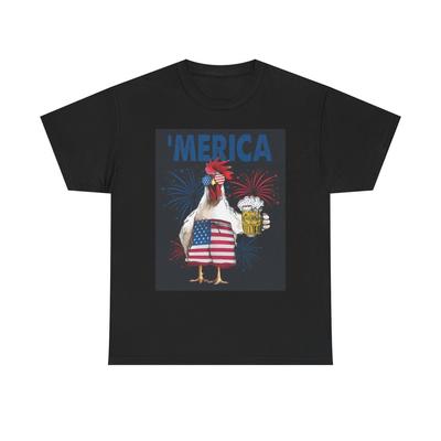 MERICA Graphic T Shirt Funny Beer And Fireworks Unisex Heavy Cotton Tee