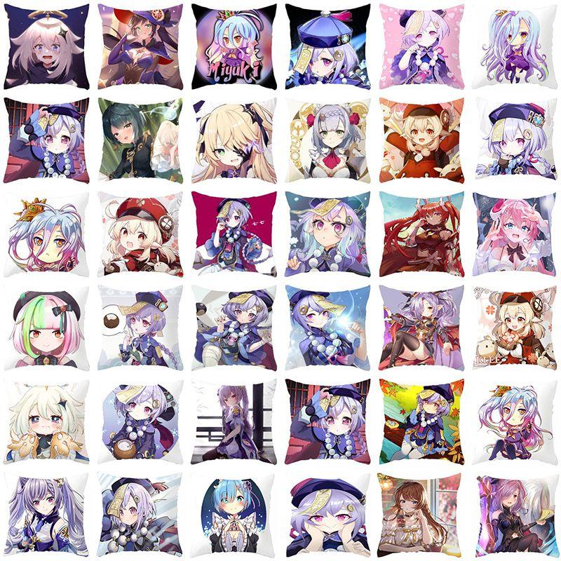 Genshin Impact Cartoon Cushion Cover Soft Polyester Peachskin Pillow Case For Home Decor