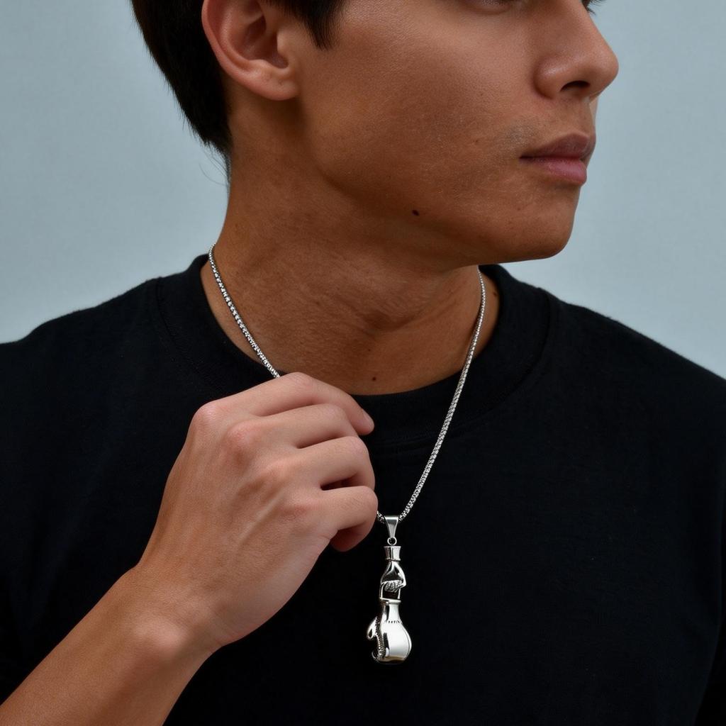 Retro Hip Hop Boxing Gloves Pendant Fashion Stainless Steel Necklace for Men Fitness Sports Punk Jewelry Accessories Gifts