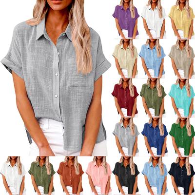 Mode Décontractée pour Femmes Coton Lin Manches Courtes Revers Boutonné Chemise Haut Tops pour Femmes Tops et Chemisiers pour Femmes Tops Habillés