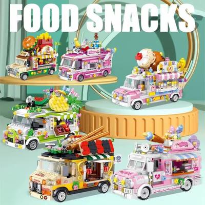 Camion de crème glacée Hamburg Snack Bonbons Gâteau Modèle de voiture Blocs de construction Décoration Nourriture Puzzle Assemblage Briques Jouet pour enfants Cadeau
