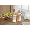 Qianxing Ceramic Dual Chopstick Drainer with Bamboo Stand