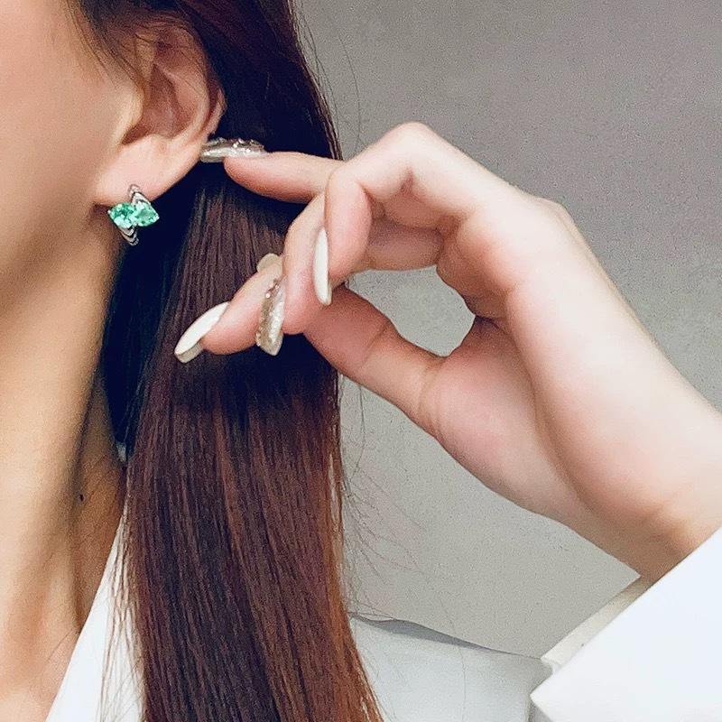 New Vintage 100% Pure 925 Sterling Silver Earrings Pave Aaa Zircon Emerald Zebra Line Ear Stud For Women Luxury Fine Jewelry