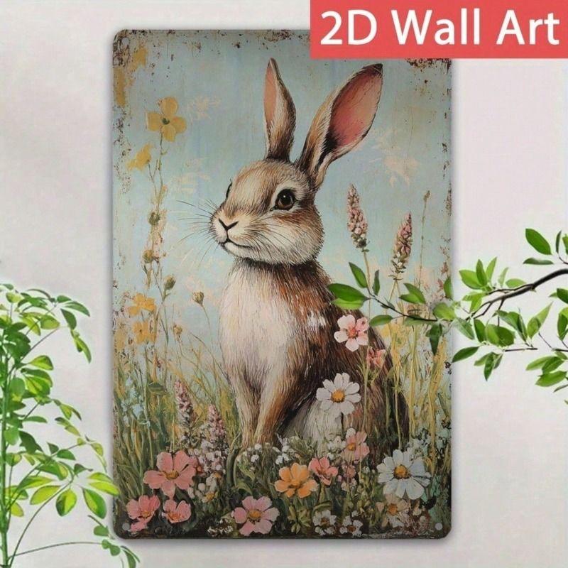 Planetjuice Planetjuice Vintage Easter Bunny Metal Poster Wall Art x Inch Garden