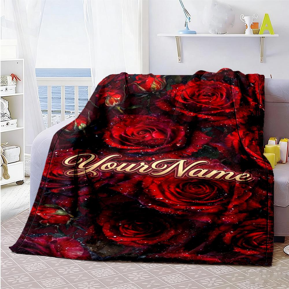 Rose Personalized Text Blanket Cozy Customizable Blanket Soft Warm Cozy for Couch Sofa Bed Home Decor Ideal for All Seasons