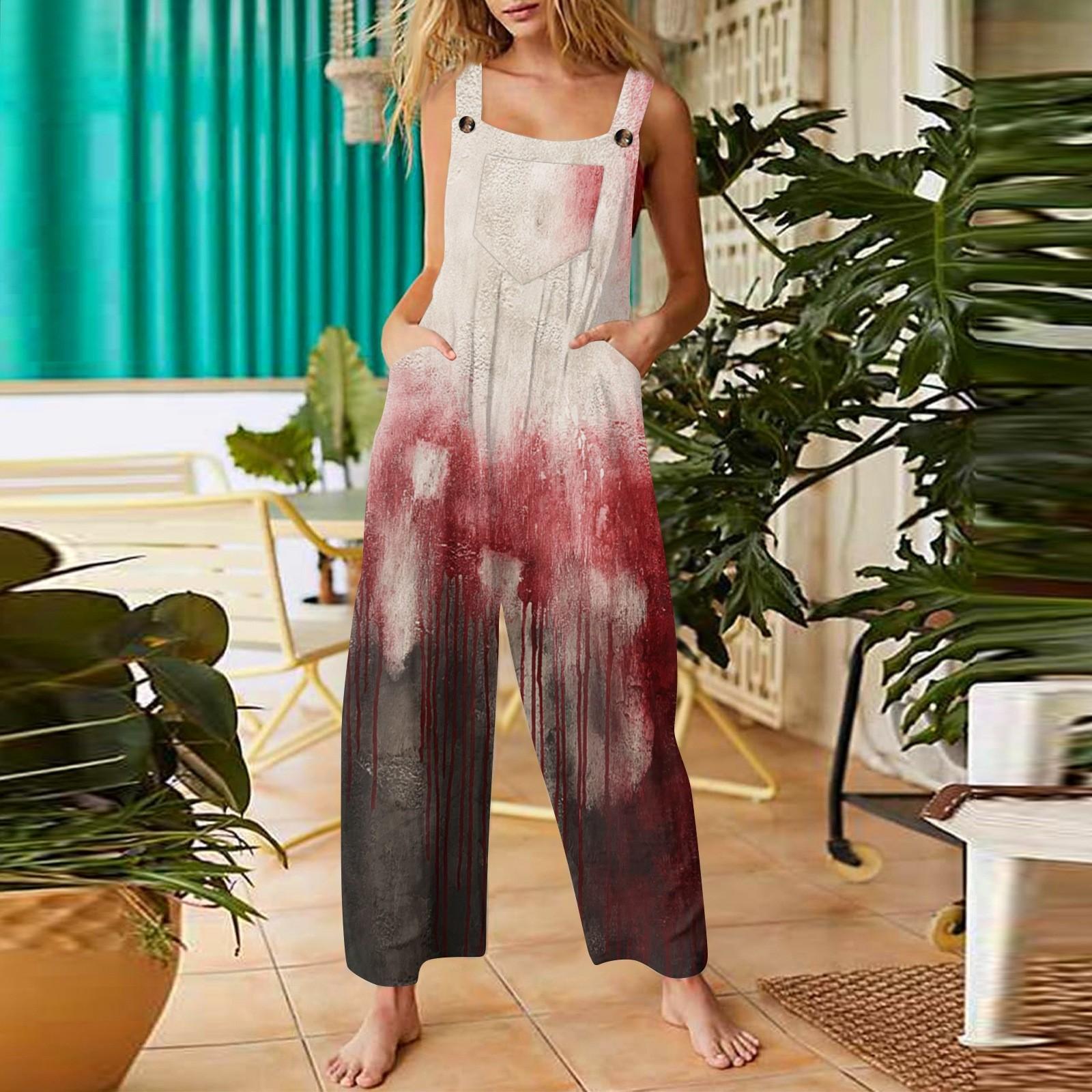 

Женские повседневные комбинезоны, комбинезоны с регулируемыми бретелями, летние без рукавов, милые удобные комбинезоны с карманом XL красный