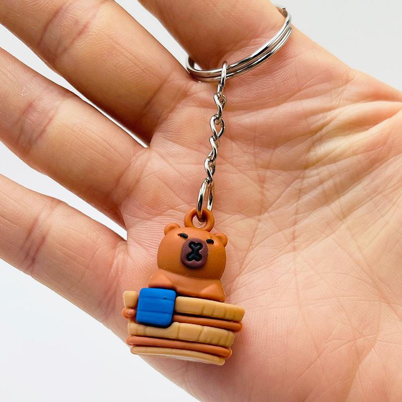 Klíčenka Kawaii Capybara Kreslený 3D přívěsek na klíče se zvířátky PVC držák na klíče taška přívěsek batoh závěsná dekorace pár dárků