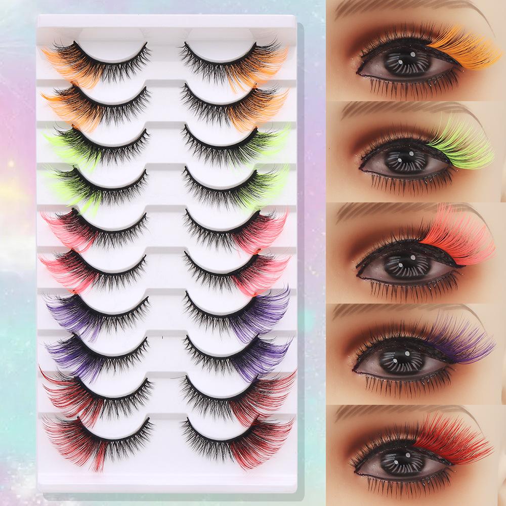 10 Pairs False Eyelashes, Colored Cat Eye Lashes with Black Band, Dramatic Volume Lashes for Party