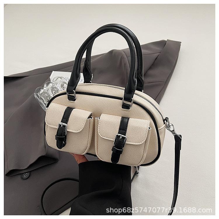 

Niche retro pillow bag bag women s 2025 new Boston bag commuter bowling bag tote shoulder bag чёрный