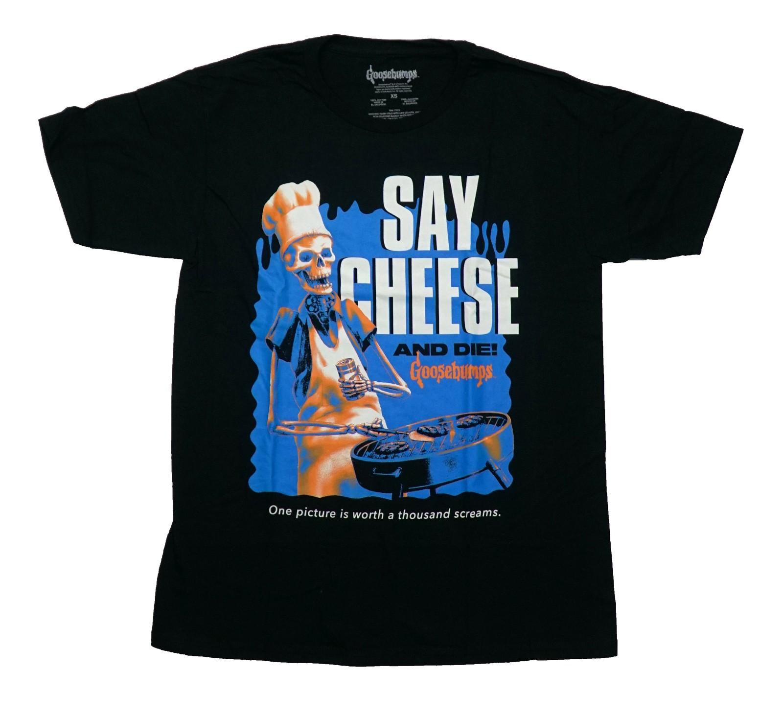 Goosebumps New Adult T-Shirt - Skeleton Grilling Say Cheese and Die! M
