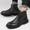 Side Zipper Men High Top Casual Shoes Luxury Chelsea Boots Genuine Leather Men's Ankle Boots High Grade Winter Plush Snow Boots