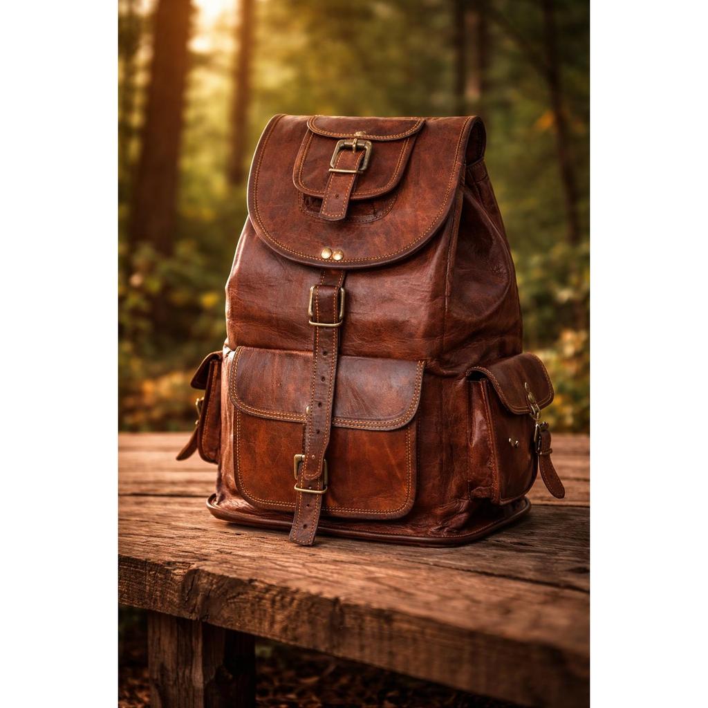 Bag Goat Leather Backpack Rucksack Laptop Vintage Brown Travel Men
