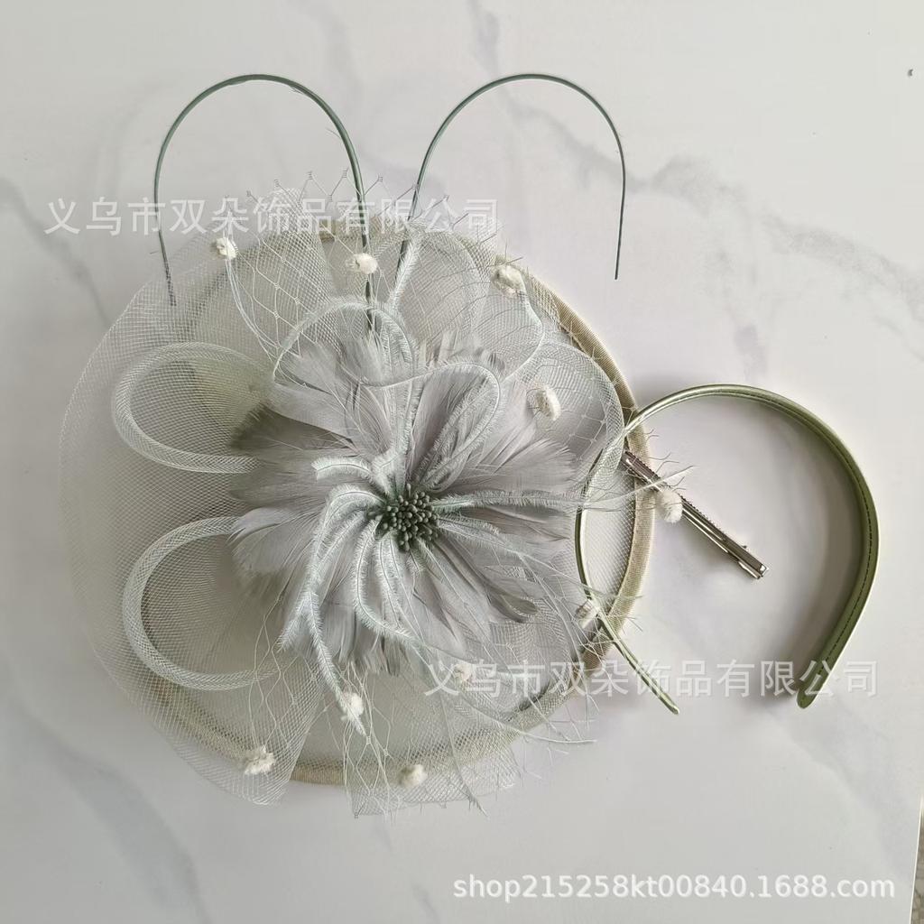Popular European and American bridal headgear retro mesh top hat feather hair accessories headgear horse racing festival mesh headgear