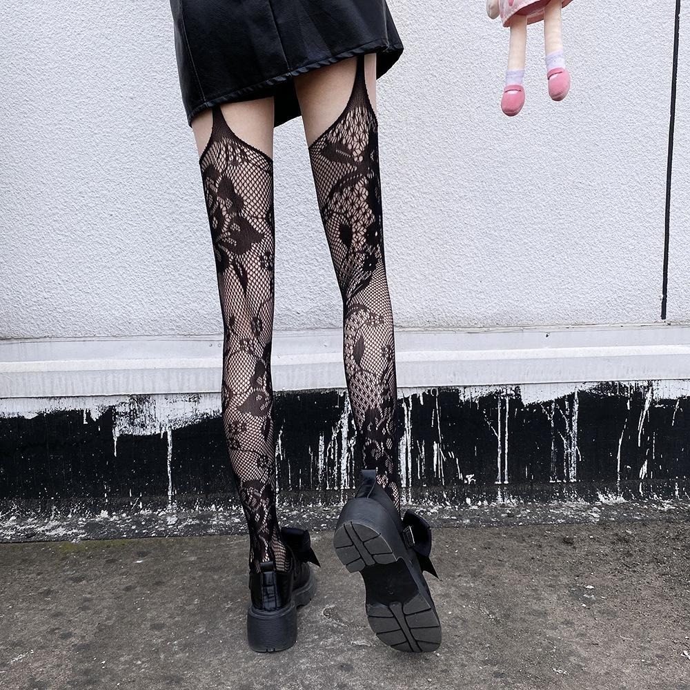 Japanese Retro Pattern Garter Stockings - Sexy, Thin, Long Tube, Anti-Slip Black Stockings for Women